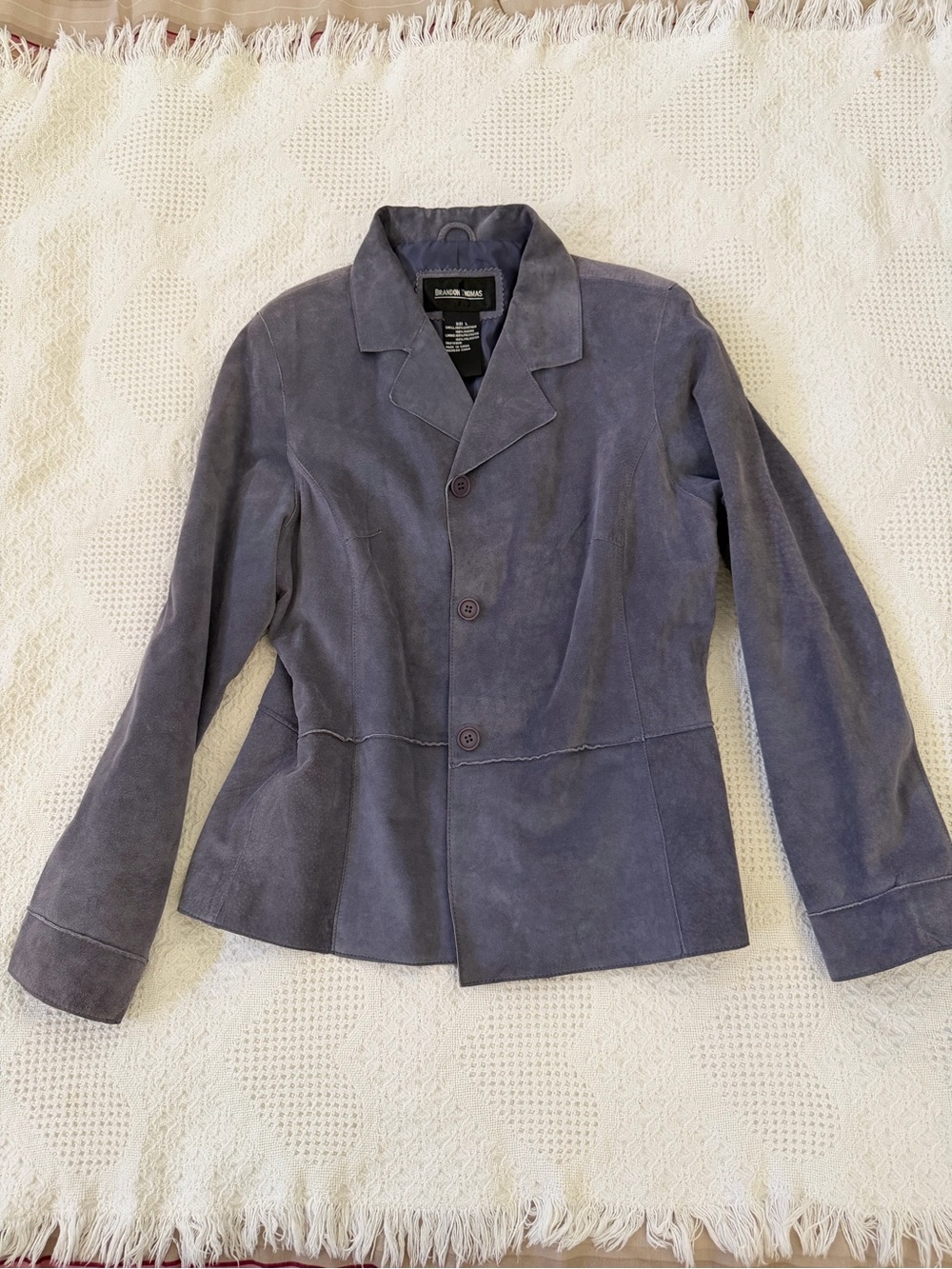Brandon Thomas Gray Suede Three-Button Blazer boho